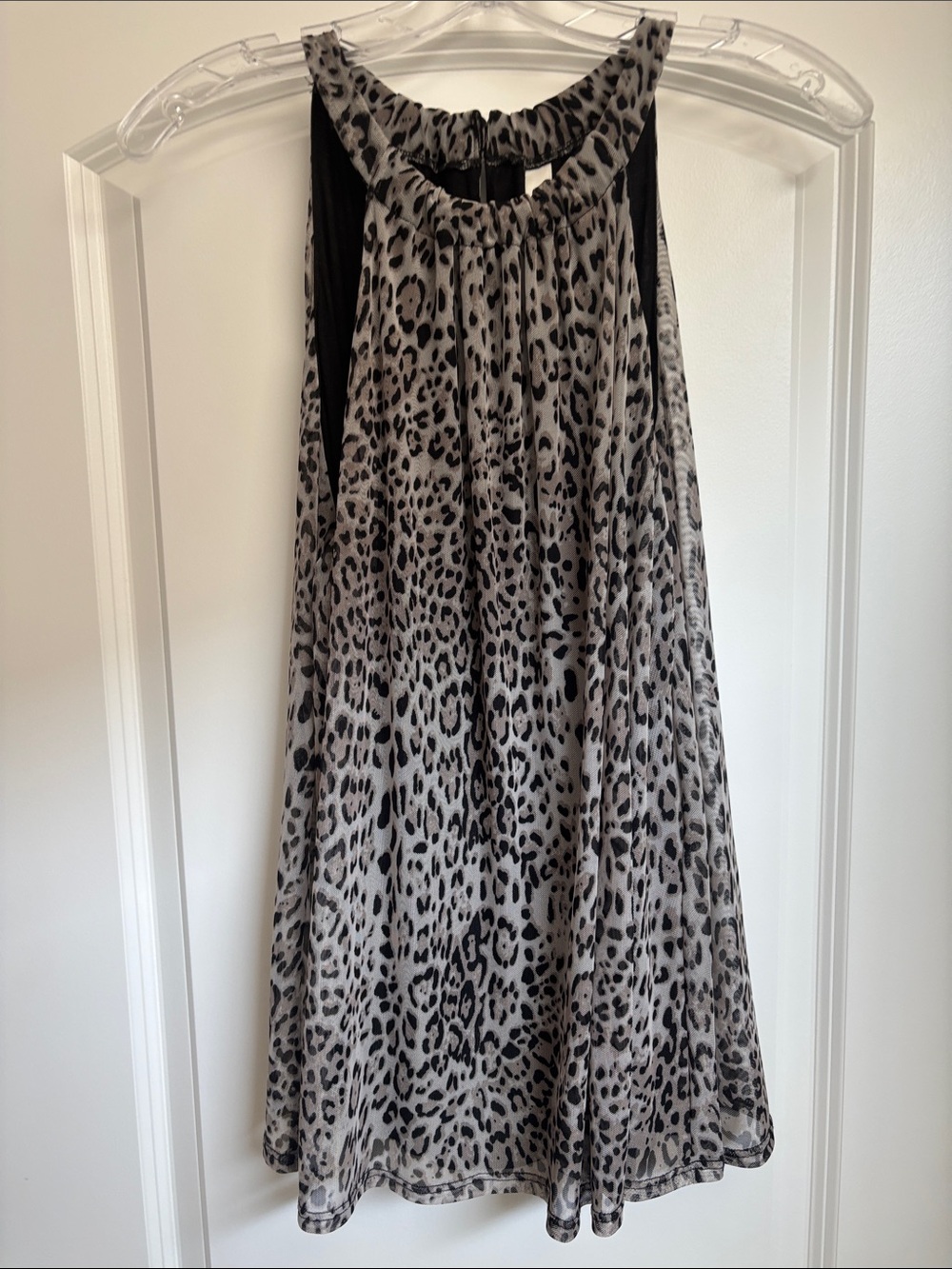 Loveappella Gray and Black Leopard Lined Top